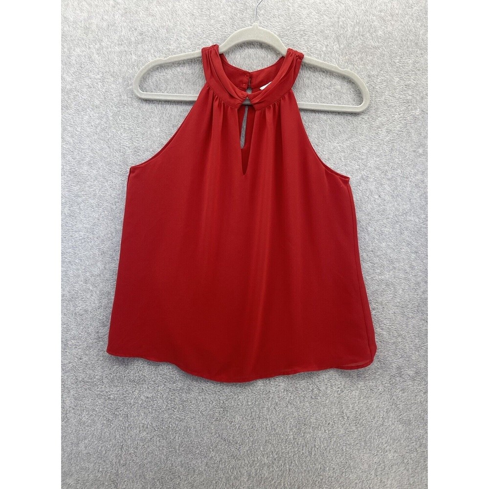 Naked Zebra Women's Blouse Solid Brick Red Keyhole Trapeze Size Small Sleeveless